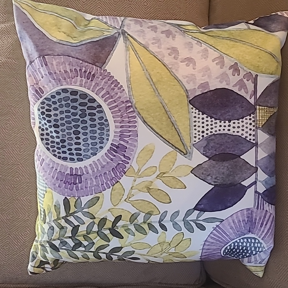 Two Pier 1 Purple and Yellow Floral Accent Pillows - Picture 3 of 8